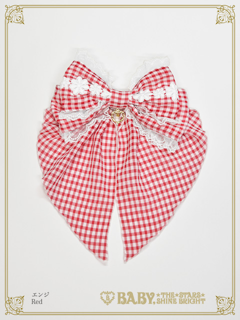 【予約】Fluffy Gingham Heart リボンバレッタ