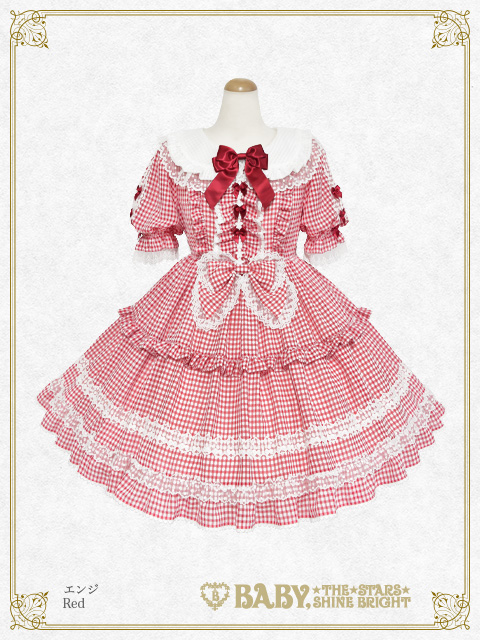 【予約】Fluffy Gingham Heart ワンピース