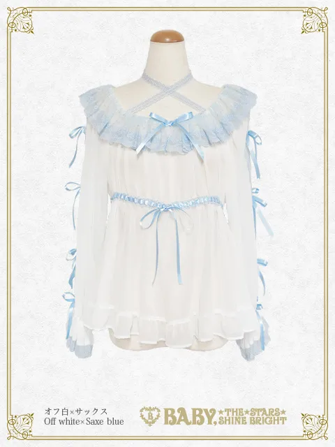 【予約】Sugar powder♡Dot Tulle ベビードールシフォンブラウス