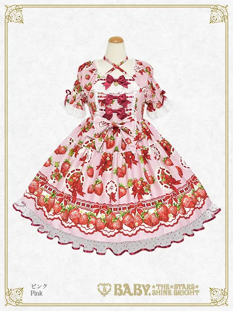【予約】Love’s Strawberry Afternoon Tea柄 ワンピース